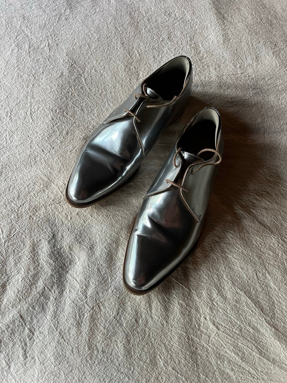Everlane E2 Shine Modern Oxford Silver Leather Shoes 9 EUC